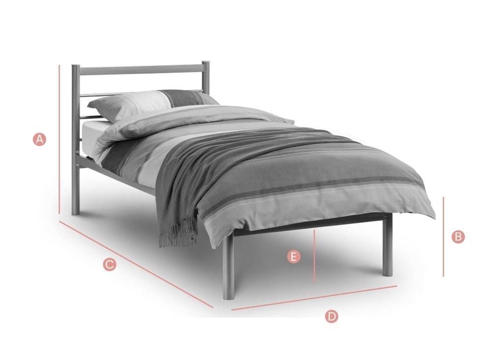 Happy Beds Alpen Silver Finish Metal Bed Sketch Dimensions