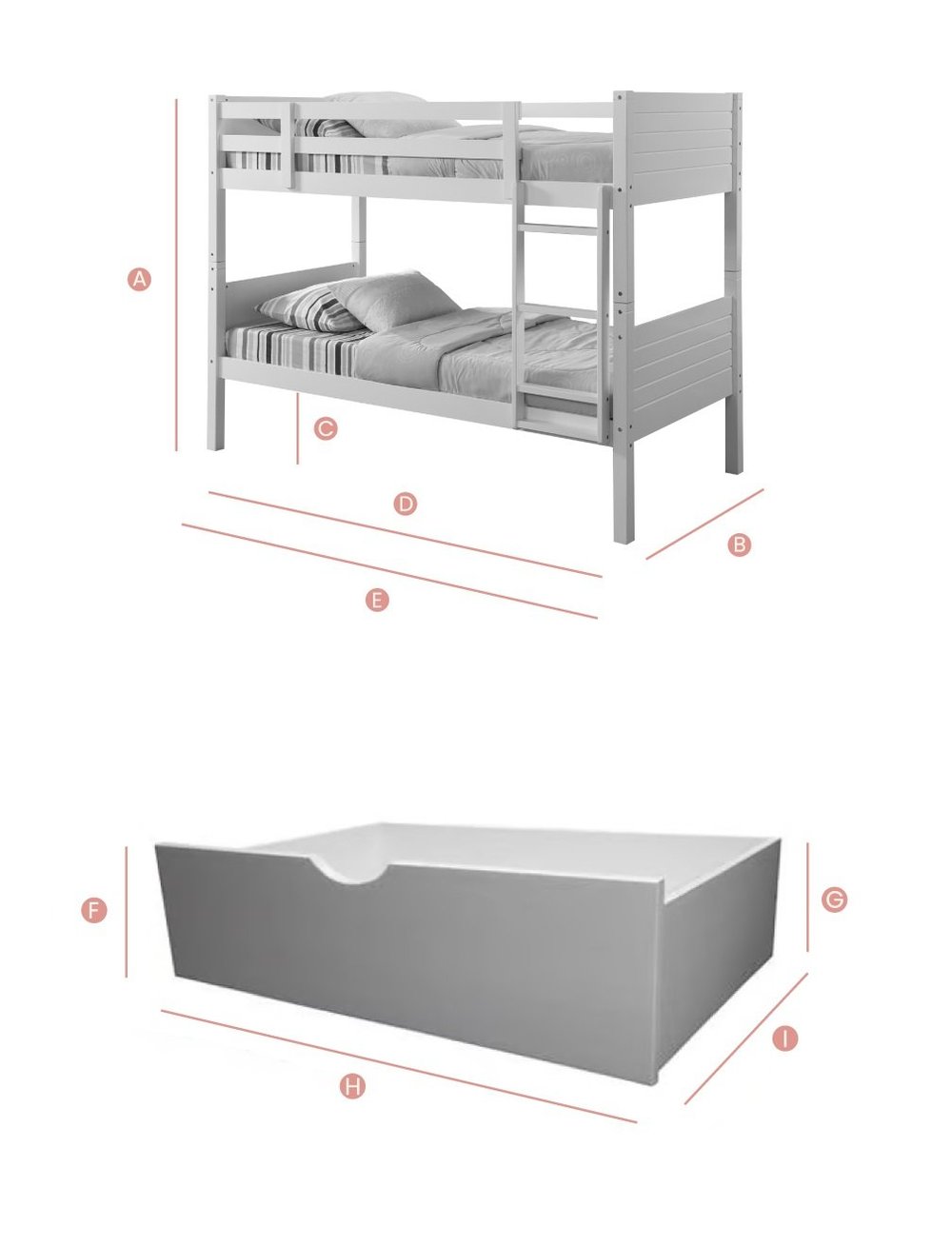 Happy Beds Bedford White Bunk Bed Sketch Dimensions