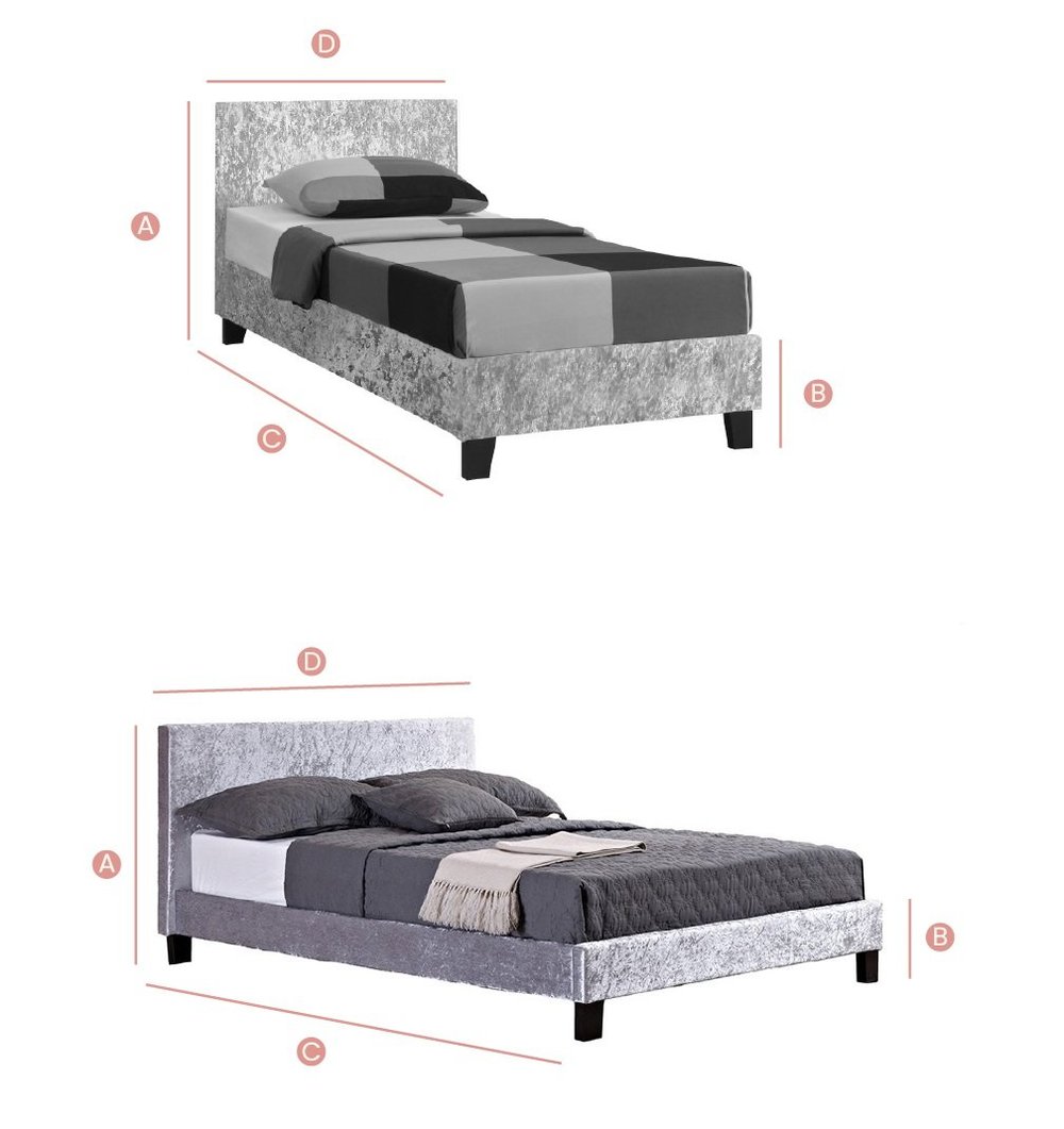 Happy Beds Berlin Black Bed 3ft, 4f5, 5ft and 6ft Sketch Dimensions