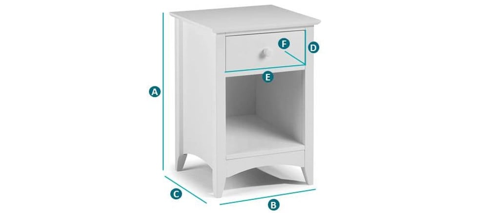 Cameo Stone White 1 Drawer Bedside Table Sketch
