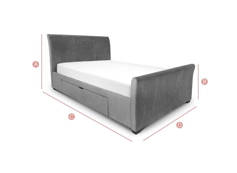 Capri Light Grey Fabric 2 Drawer Storage Sleigh Bed Sketch