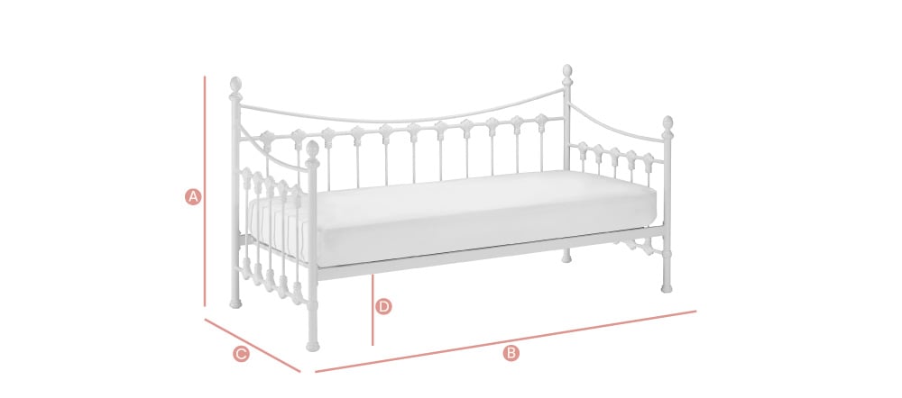 Happy Beds Versailles Metal Guest Day Bed Sketch Dimensions