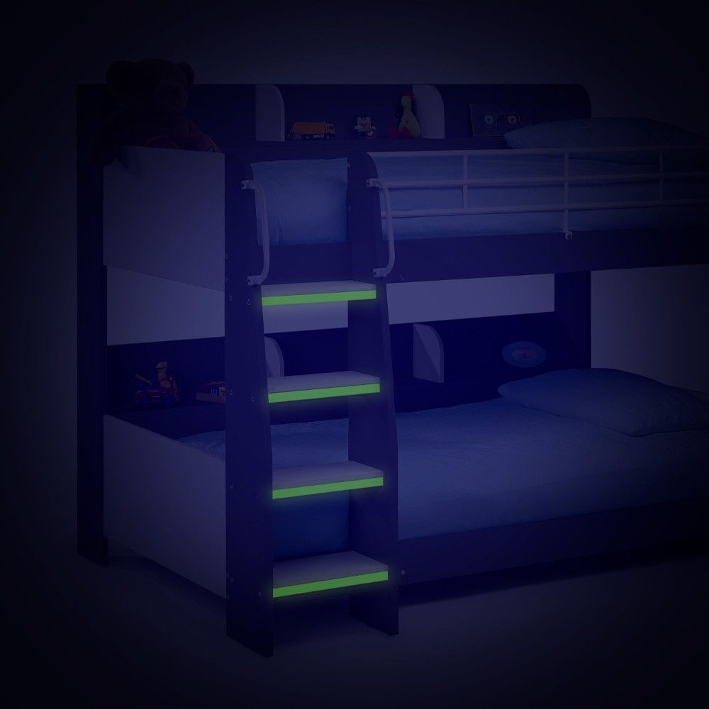 Domino Oak Wooden and Metal Kids Storage Bunk Bed Glow In The Dark Image