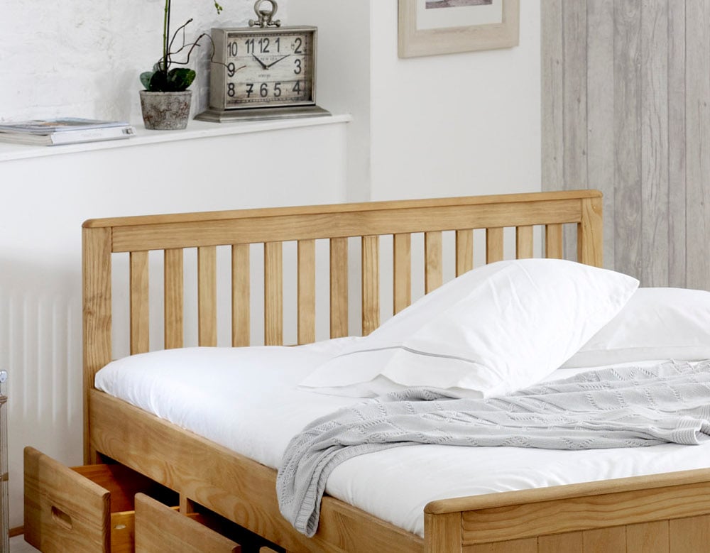 Happy Beds Mission Waxed Pine Storage Bed Headboard