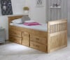 Captains Waxed Pine Wooden Storage Bed