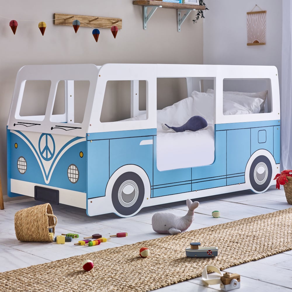 Campervan Light Blue Wooden Mid Sleeper Kids Bed