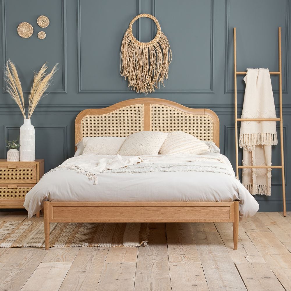 Leonie Rattan Oak Wooden Bed Frame - 5FT King Size