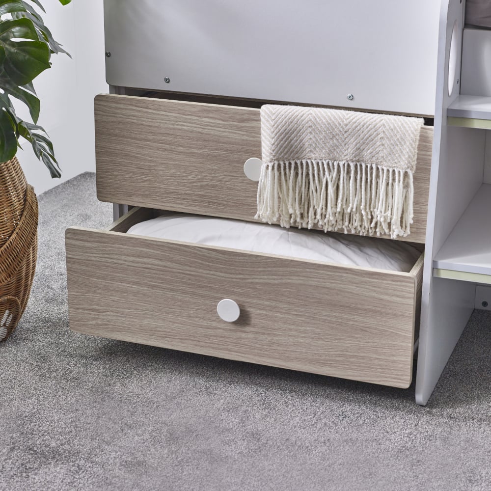 Orpheus Pale Wood and White Wooden Storage Mid Sleeper Kids Bed