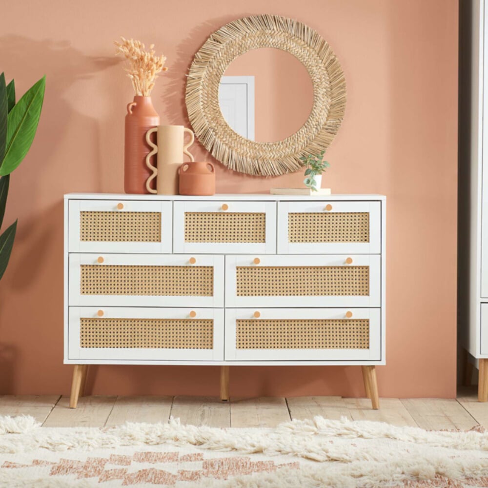 Croxley White Rattan 7 Drawer Chest