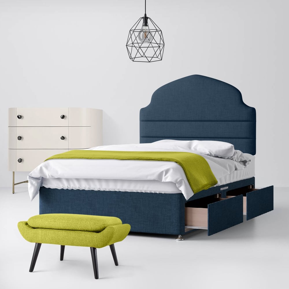 Happy Beds Ankara Lined Midnight Blue Divan Bed 2 Drawer Same Side Storage Option