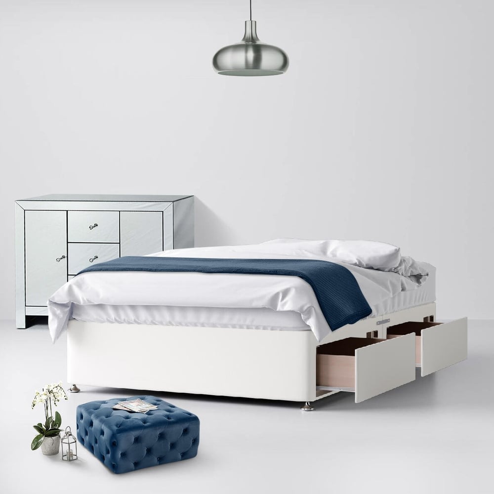 Classic White Fabric Divan Bed 2 Drawer Storage Image