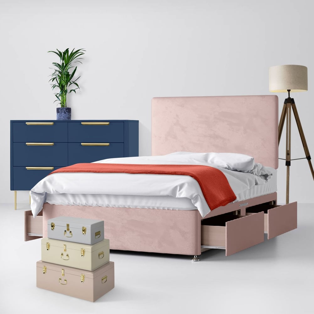 Cornell Plain Pink Fabric Divan Bed 4 Drawer Image