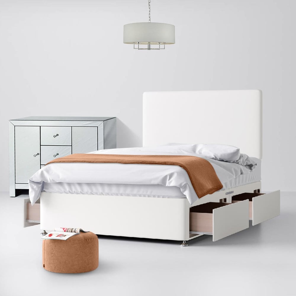 Cornell Plain White Fabric Divan Bed 4 Drawer Image