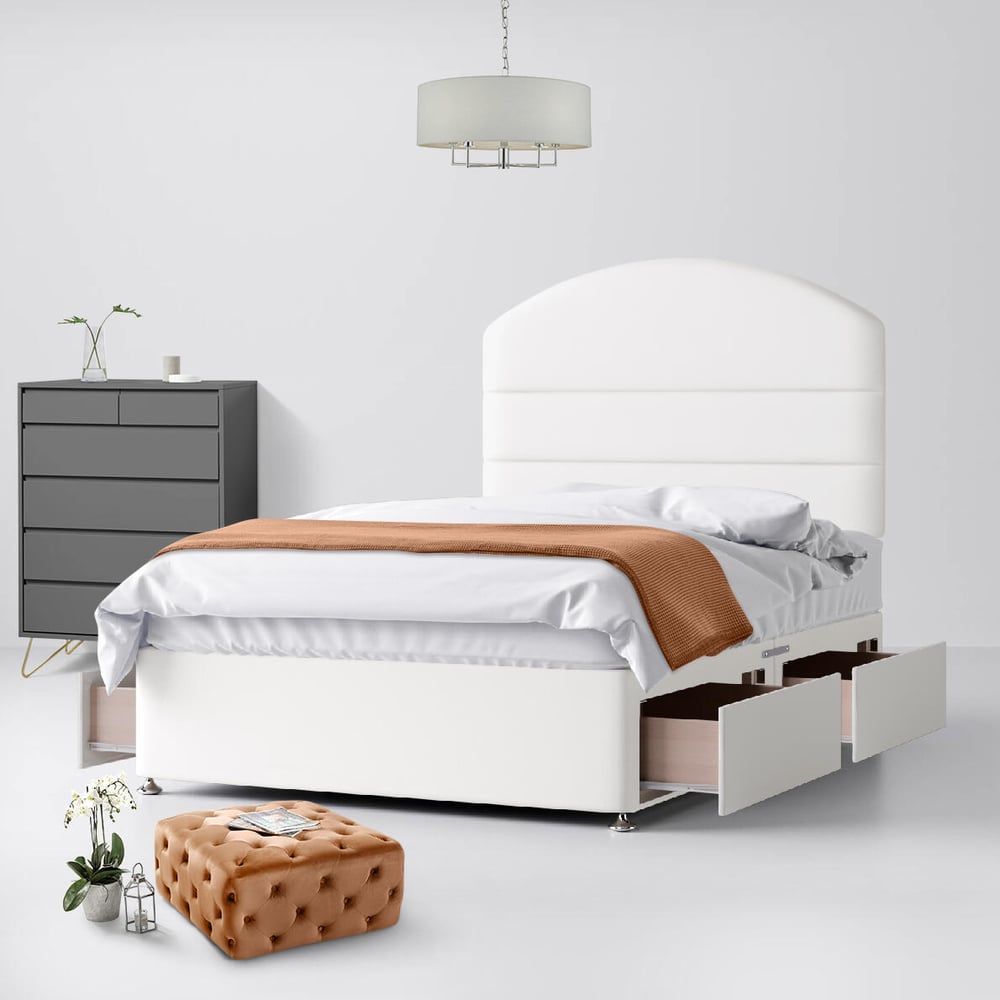 Dudley Lined White Fabric Divan Bed 4 Drawer Image