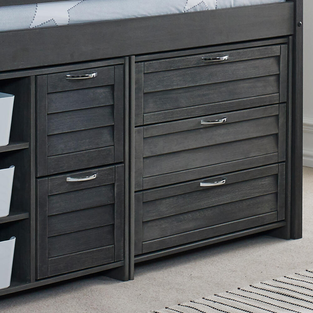 Cosy Grey Wooden Mid Sleeper Storage Bed Shelf Image