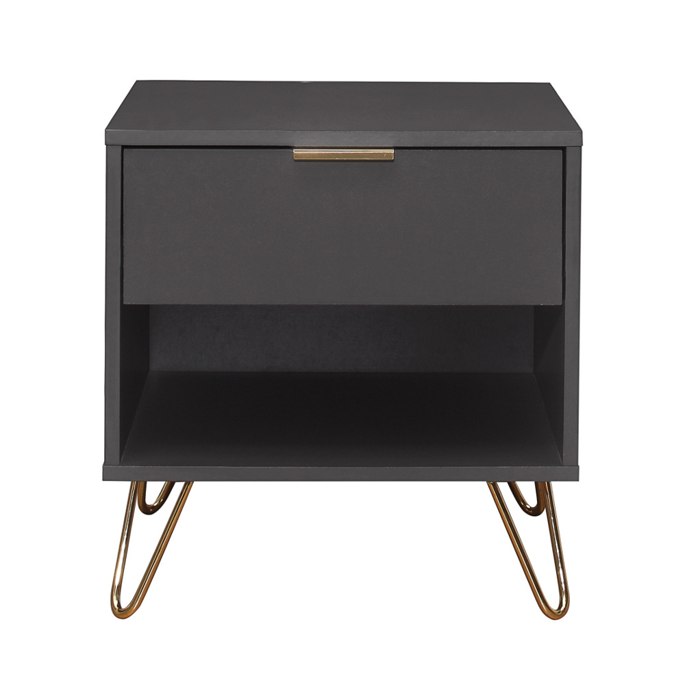 Happy Beds Arlo Charcoal 1 Drawer Bedside Table Front View