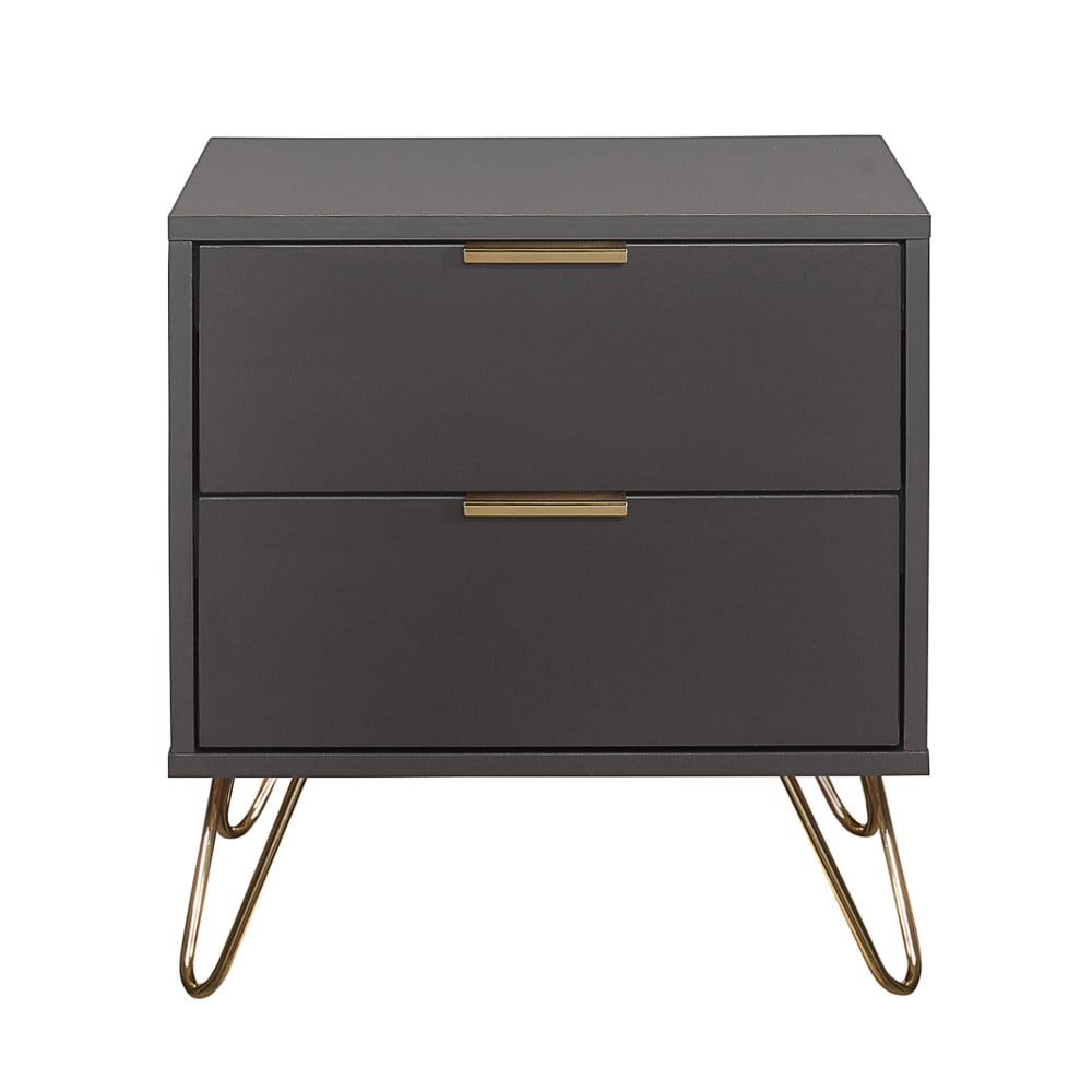 Happy Beds Arlo Charcoal 2 Drawer Bedside Table Front View
