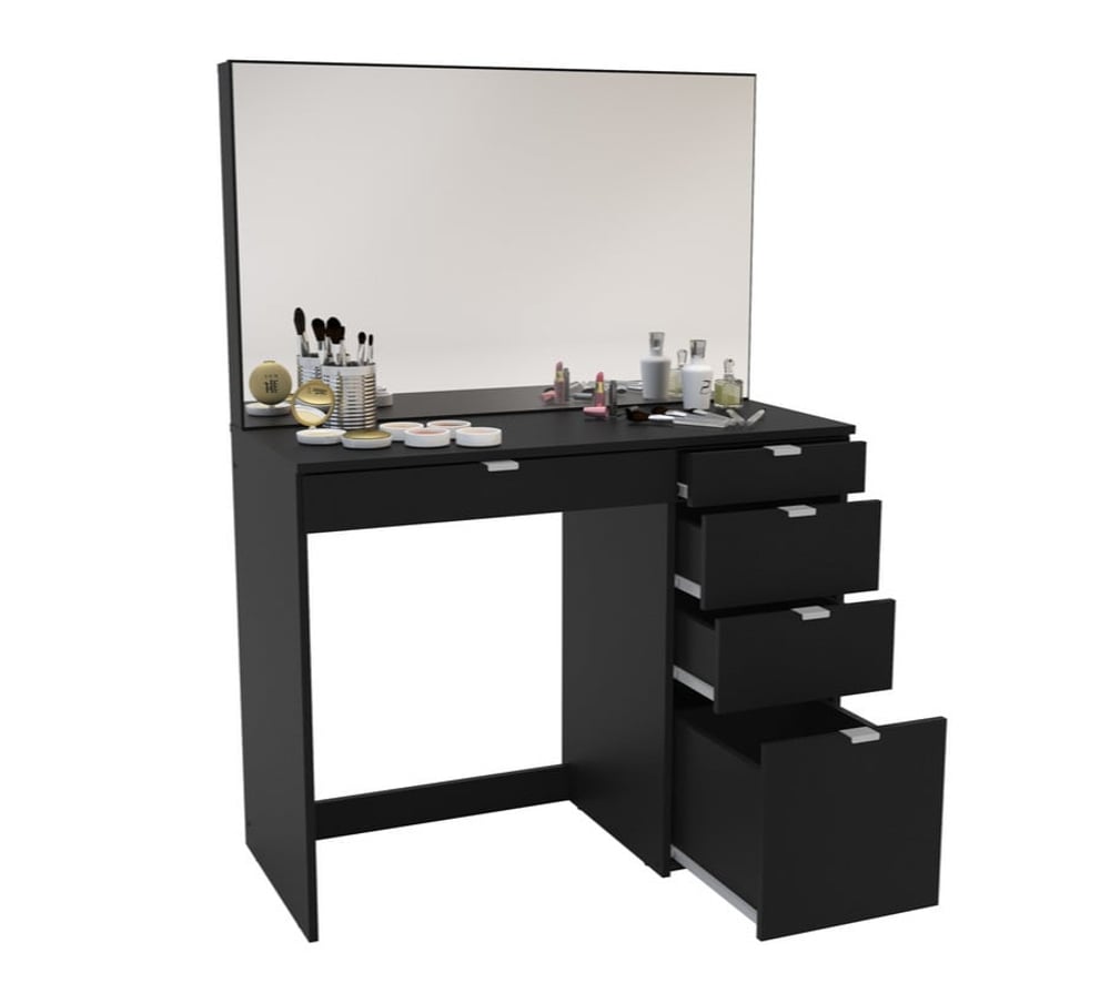 Ava Black 5 Drawer Dressing Table and Mirror Happy Beds