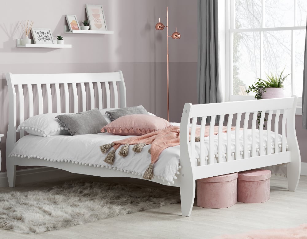 Happy Beds Belford White Sleigh Bed Frame Slats