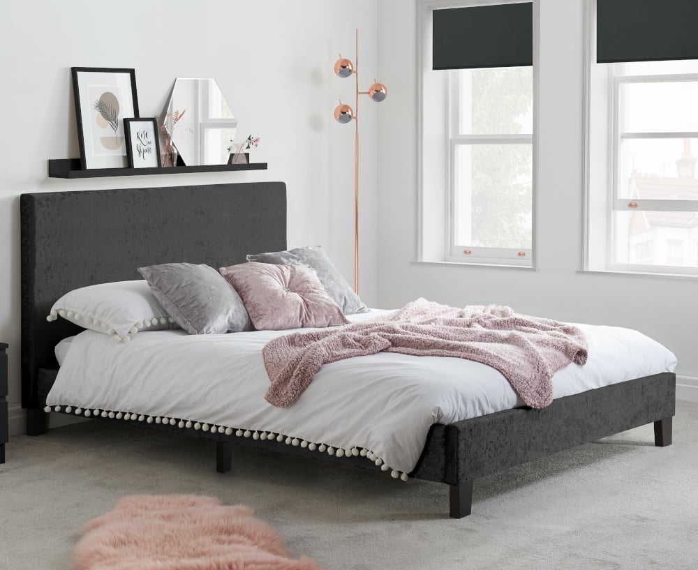 Happy Beds Berlin Black Crushed Velvet Fabric Double Bed