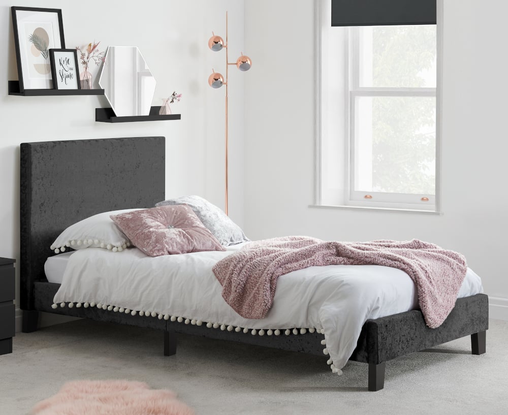 Happy Beds Berlin Black Crushed Velvet Fabric Single Bed