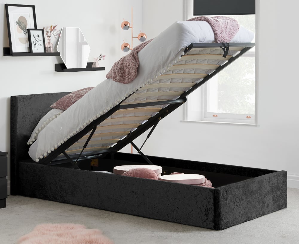 Happy Beds Berlin Black Velvet Single Ottoman Open