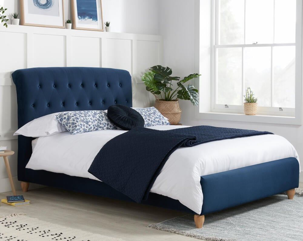 Brompton Midnight Blue Fabric Bed Side Image