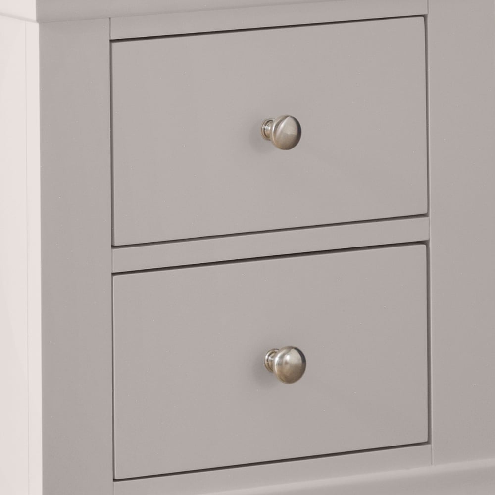 Clermont Light Grey Wooden 2 Drawer Bedside Table Handle