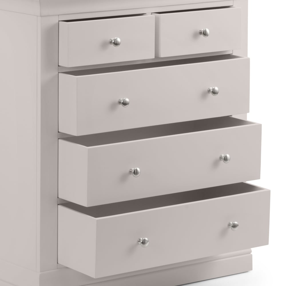 Clermont Light Grey Wooden 3+2 Drawer Chest Open