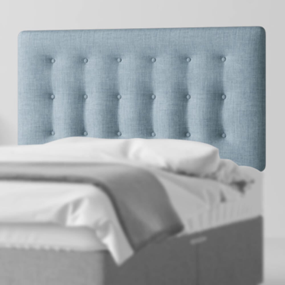 Cornell Buttoned Duck Egg Blue Fabric Headboard Closeup