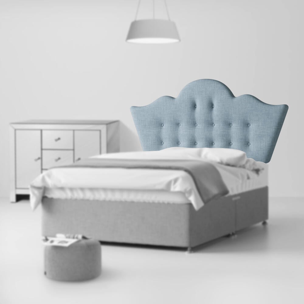 Florence Buttoned Duck Egg Blue Fabric Headboard Room Set