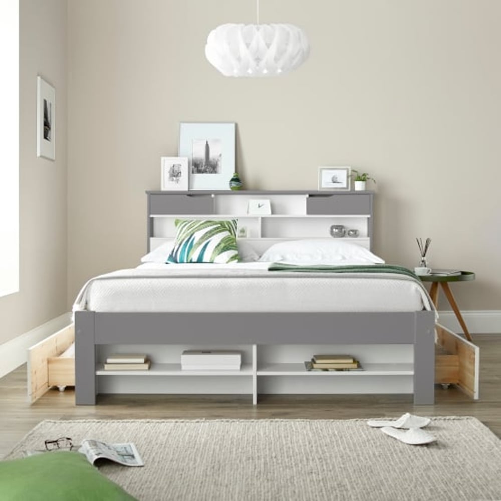 Fabio Grey and White 2 Drawer Bookcase Bed Front Shot