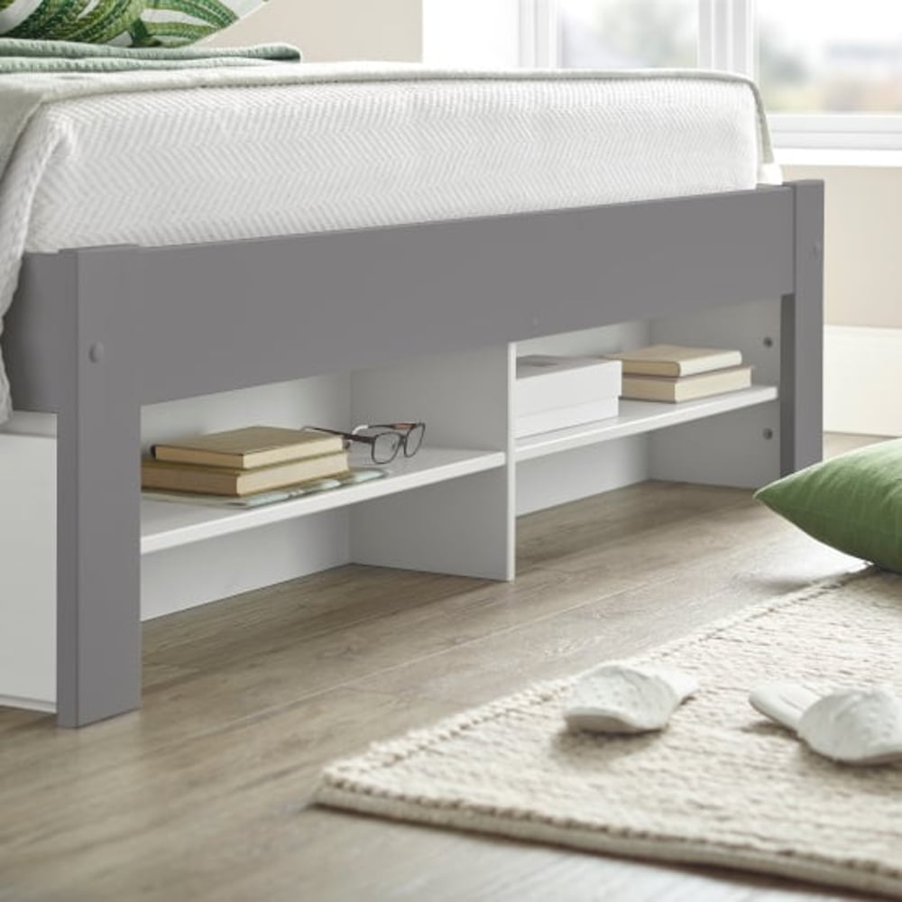 Fabio Grey and White 2 Drawer Bookcase Bed Footboard Close Up
