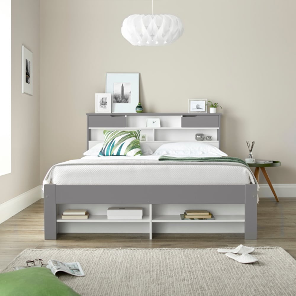 Fabio Grey and White Bookcase Bed Front Shot