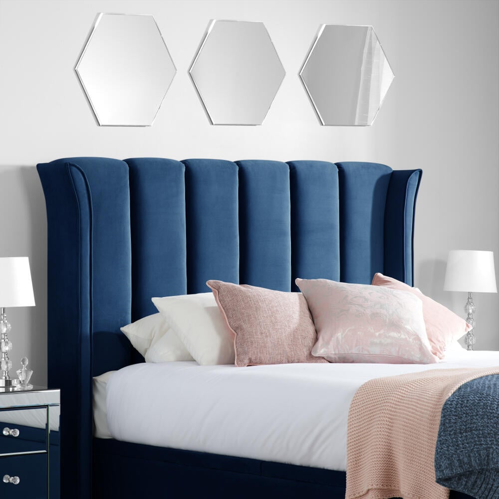 Fenton Midnight Blue Velvet Fabric Ottoman Bed Headboard Image