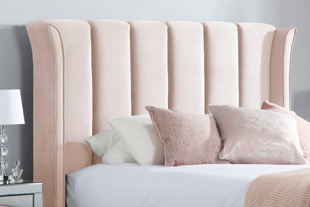Fenton Pink Velvet Ottoman Bed Happy Beds