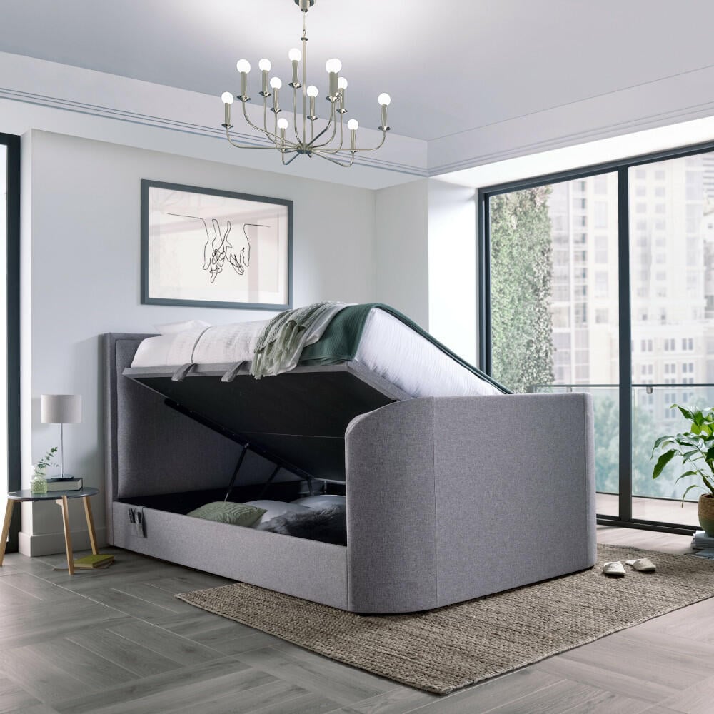 Happy Beds Griffin Light Grey TV Bed Ottoman Open