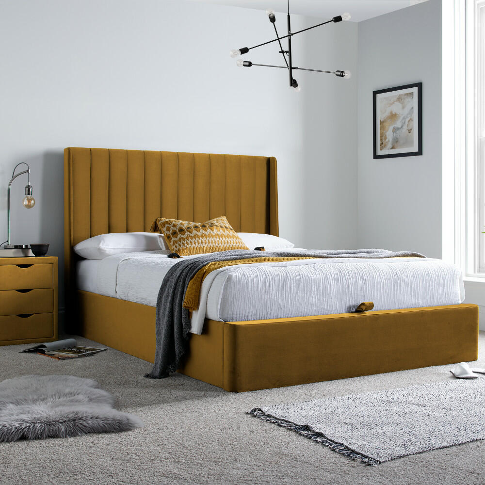 Harper Mustard Velvet Ottoman Bed Full Image