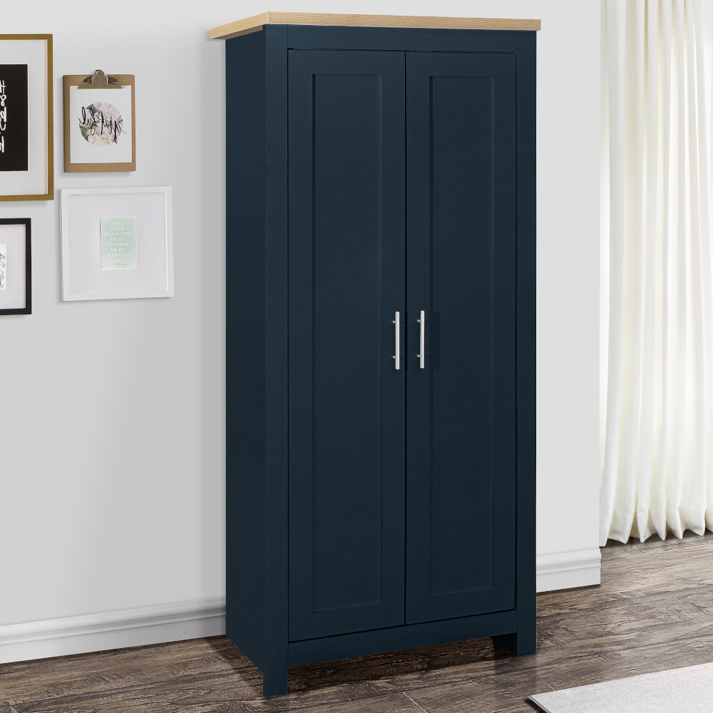 Highgate Navy Blue And Oak Wooden 2 Door Wardrobe Full Image