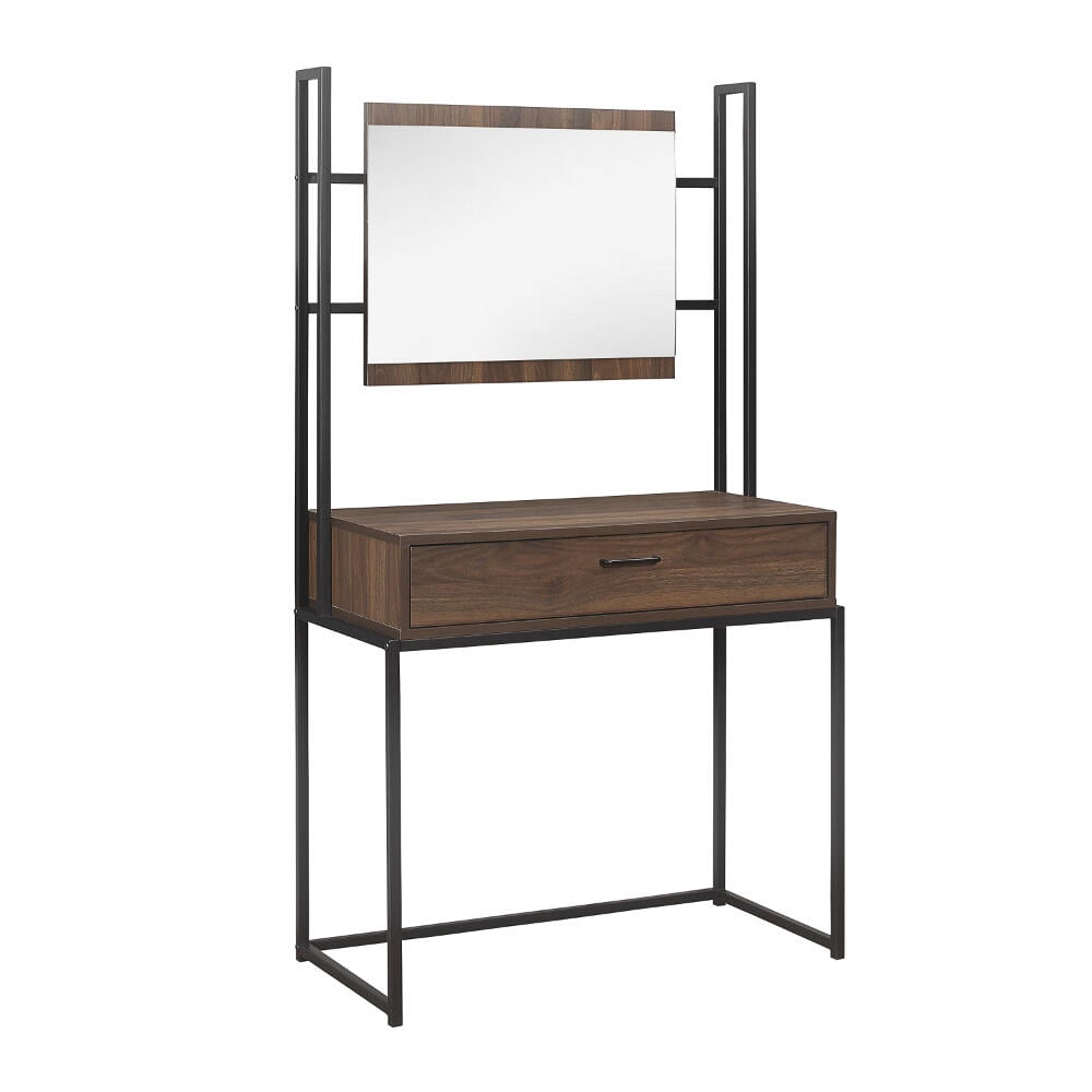Houston Walnut Wooden Dressing Table And Mirror Angled Shot