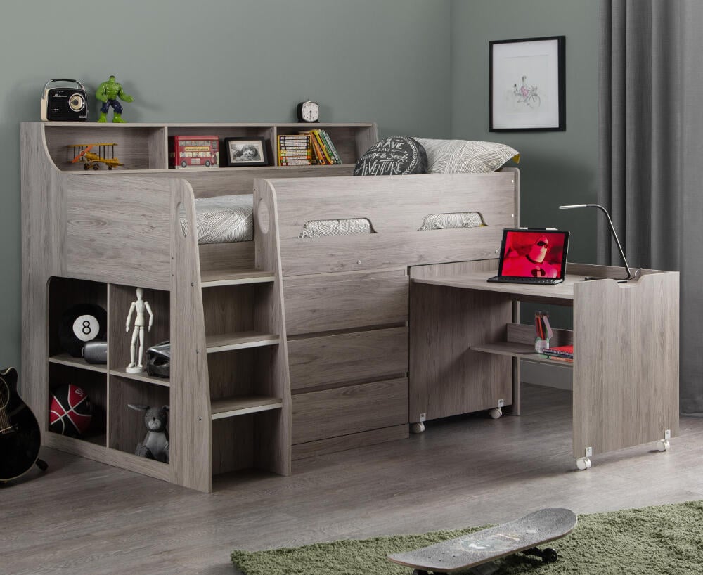 Happy Beds Jupiter Grey Oak Midsleeper Room Set