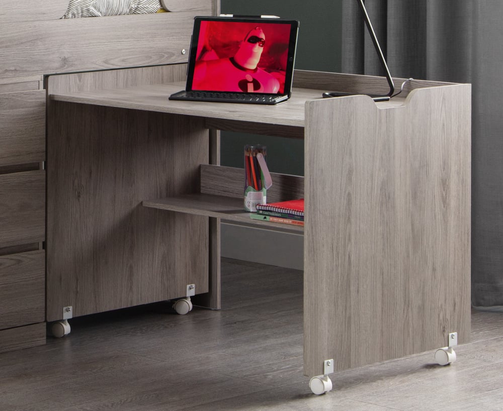 Oak cabin store bed with desk