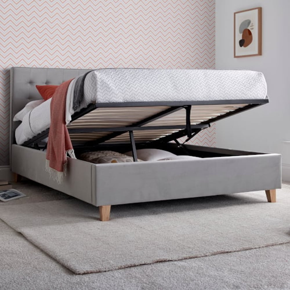 Kingham Grey Velvet Ottoman Storage Bed Full Image