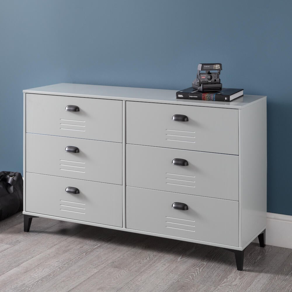 Lakers Locker Grey 6 Drawer Chest Angled Shot