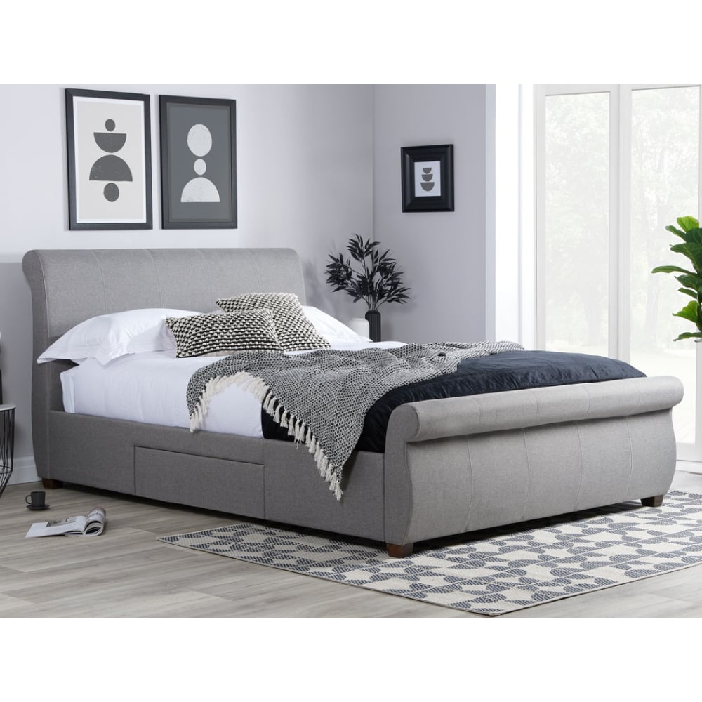 Happy Beds Lancaster Grey 2 Drawer Bed Angled Shot