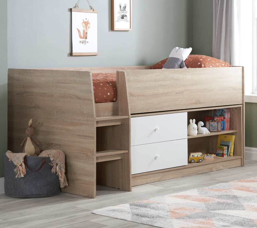 Leyton White and Oak Cabin Bed Full Frame