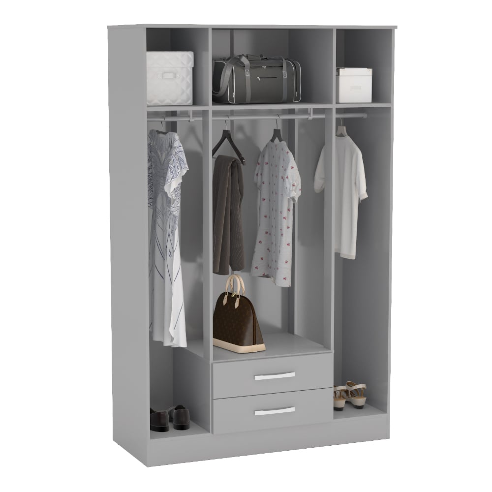 Lynx Grey 4 Door 2 Drawer Wardrobe Open Shot