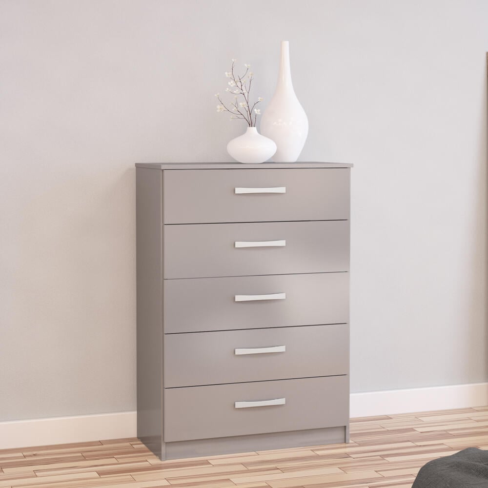 Lynx Grey 5 Drawer Chest Angled View