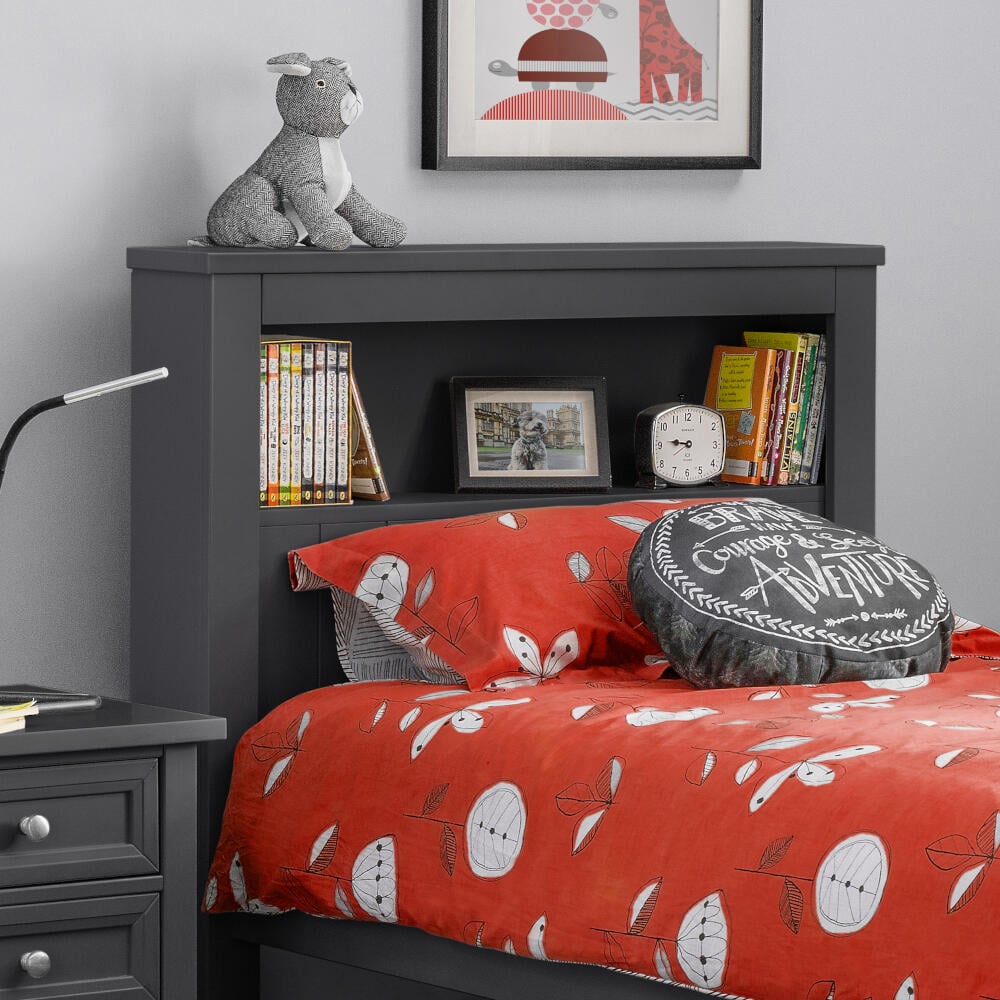 Maine Anthracite Wooden Bookcase Bed Headboard