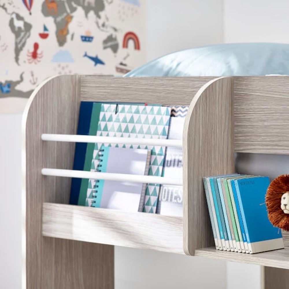 Mars Grey Oak Wooden Bunk Bed with Trundle Storage
